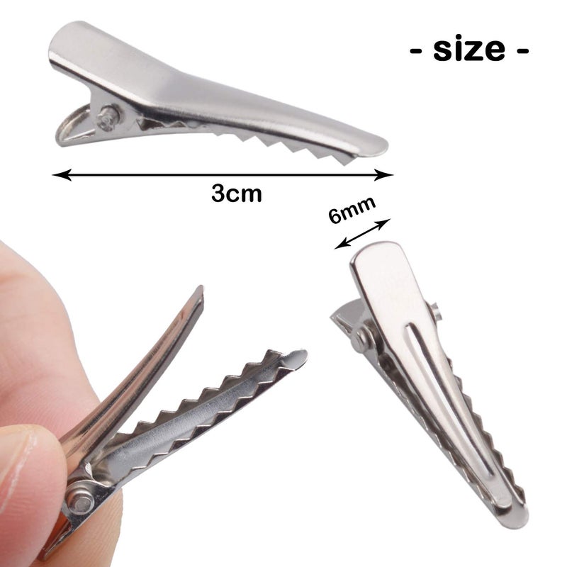 Aylifu 30MM Small Alligator Hair Clips, 100 Pieces Silver Metal Alligator Hair Pins Teeth Bows Crocodile Hair Clips Holders Accessories for Hair Care, Arts & Crafts Projects - Image 2